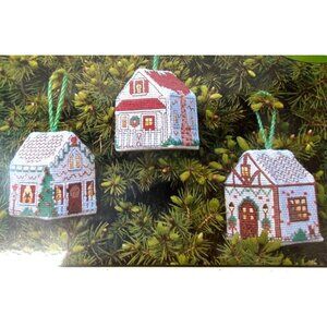RARE Medoras Needlecraft Design Counted Cross Stitch "Christmas Cottages" Orname